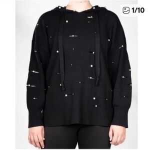 Zara Black Sweatshirt with Pearl Accents. Size M